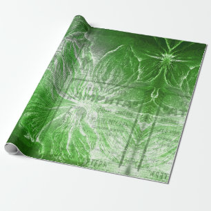 Papel De Presente Vintage Esmeralda Verde Flor Motivo Branco Glitter