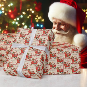 Papel De Presente Vintage Feliz Papais noeis de Cartão de Natal e Sl