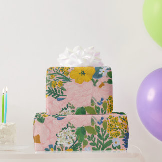 Papel De Presente Vintage Floral Botanical Yellow White Watercolor 