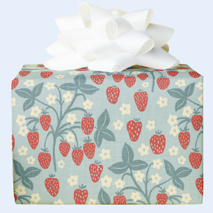 Papel De Presente Vintage Floral Botânico Cottagecore de Morango