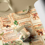 Papel De Presente Vintage Floral Christmas Music on Antique Scrols<br><div class="desc">Um padrão repetitivo,  inspirado na vintagem festiva,  que apresenta as músicas das folhas de Natal em rolos antigos e rasgados,  embelezados com tipografia sagrada e ornamental em fundo damasco sutil. O design pode ser escalado para cima ou para baixo.</div>