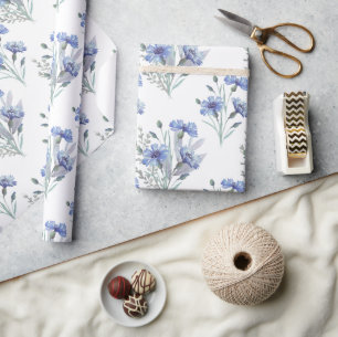 Papel De Presente Vintage Floral Cornflower blue watercolor