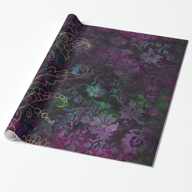 Papel De Presente Vintage Floral Damask (Desenrolado)