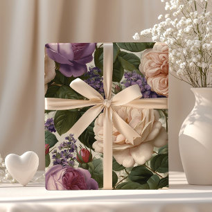 Papel De Presente Vintage Floral Garden, Rosa Romântico e Península