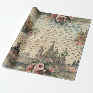 Papel De Presente Vintage Floral Moscou Trabalho de arte - Script ma