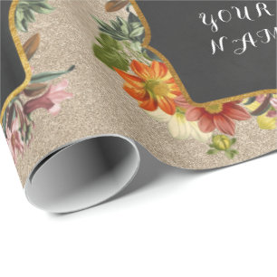 Papel De Presente Vintage Floral Peony Personalizado Nome Pearme Ros