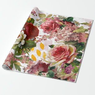 Papel De Presente Vintage Floral Rosa Collage Wraping Paper