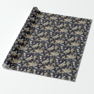 Papel De Presente Vintage Floral Watercolor: Fundo Preto