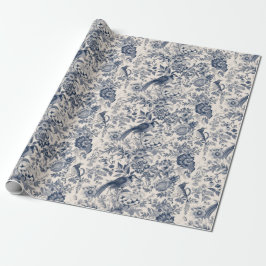 Papel De Presente Vintage French Blue Toile Fleurie