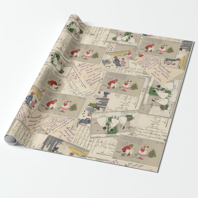 Papel De Presente Vintage French Children Christmas (Desenrolado)