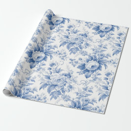 Papel De Presente Vintage French Floral Toile Blue Wrappaper