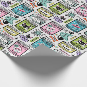 Papel De Presente Vintage Garrafas de Comida de Gato em Cinzas Páli