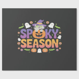 Papel De Presente Vintage Gato Abóbora Halloween Floral Retro Spo 90