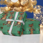 Papel De Presente Vintage Green Christmas Cat In Lights<br><div class="desc">Gato De Natal Verde Da Retralha Bonita Em Papel De Enrolamento De Feriados De Luz.</div>