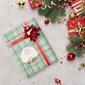 Papel De Presente Vintage Green Plaid Christmas