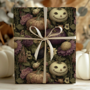 Papel De Presente Vintage Halloween Monstrers and Pumpkins Black Cro