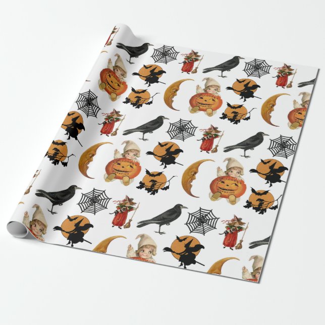 Papel De Presente Vintage Halloween Spooky Creepy Pattern Gift (Desenrolado)