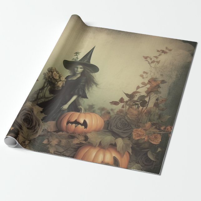Papel De Presente Vintage Halloween Witchcraft (3) (Desenrolado)