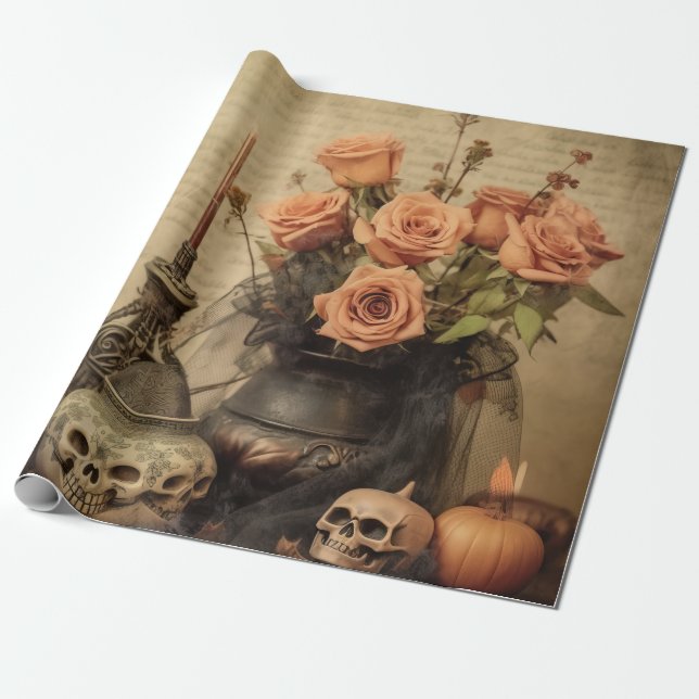 Papel De Presente Vintage Halloween Witchcraft (4) (Desenrolado)