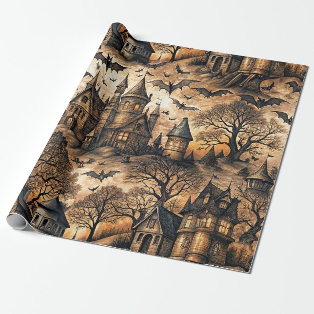 Papel De Presente Vintage Haunted House (Desenrolado)