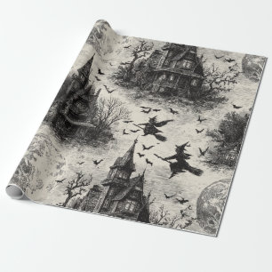 Papel De Presente Vintage Haunted House and Witch Toile Standard