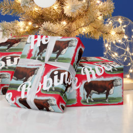 Papel De Presente Vintage Hereford Cows on Red