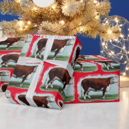 Papel De Presente Vintage Hereford Cows on Red Wrapper Paper