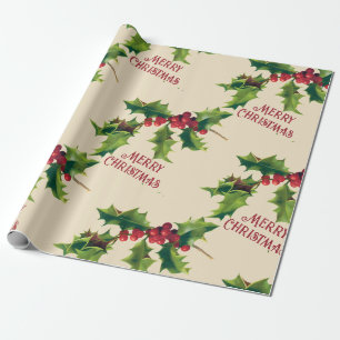 Papel De Presente Vintage Holly Christmas Saudação