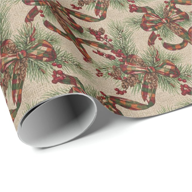 Papel De Presente Vintage Holly Christmas Wrapping Paper (Ponta do rolo)