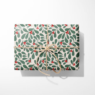 Papel De Presente Vintage Holly Christmas Wrapping Paper - Beige