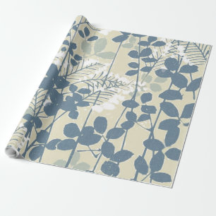 Papel De Presente Vintage Japonês Azul Botânico: Samambaia de Folha 