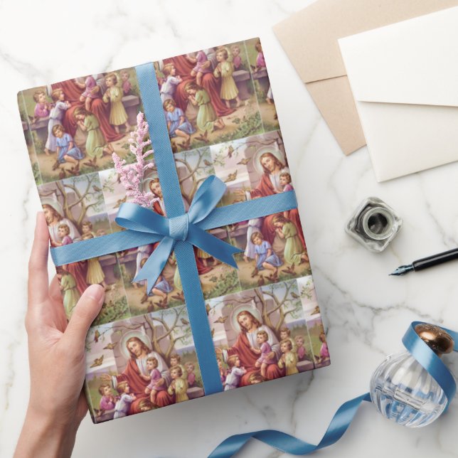 Papel De Presente Vintage Jesus com crianças (Presentear)