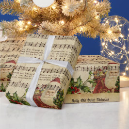 Papel De Presente Vintage Jolly Antigo Santo Nicholas Christmas Caro