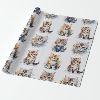 Papel De Presente Vintage Kitten embrulhando papel.