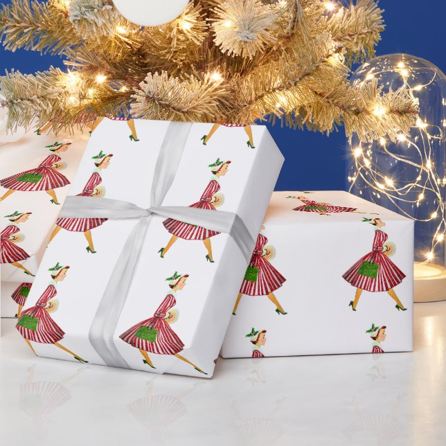 Papel De Presente Vintage Lady 1950 Natal (Feriados)