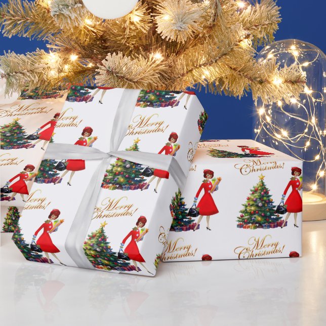 Papel De Presente Vintage Lady Christmas Comprando presentes (Feriados)