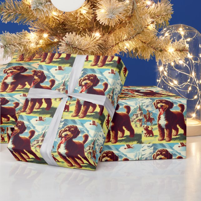 Papel De Presente Vintage Lagotto Romagnolo Dog Painting (Feriados)