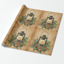 Papel De Presente Vintage lantern holly pine rustic festive winter 