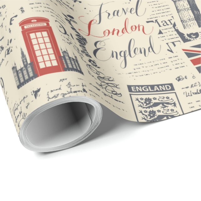 Papel De Presente Vintage London Wrapping Paper (Ponta do rolo)