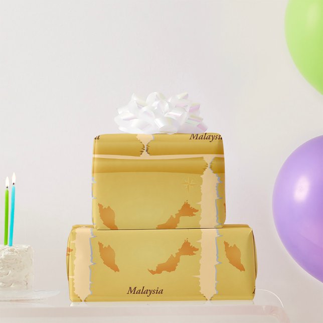 Papel De Presente Vintage Malásia Map Scroll Old World Viagem (Criador carregado)