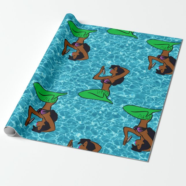 Papel De Presente vintage mar da sereia africana (Desenrolado)