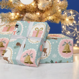 Papel De Presente Vintage Merry Christmas Pattern Wrapping Paper