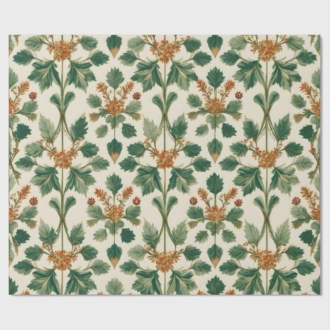 Papel De Presente Vintage Mistletoe Botanical Christmas Pattern (Aberto)