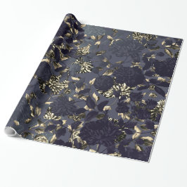 Papel De Presente Vintage moderno branco Dourado preto Toile floral