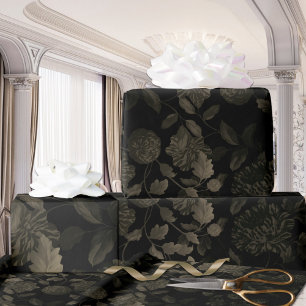 Papel De Presente Vintage moderno de bronze preto Toile floral de