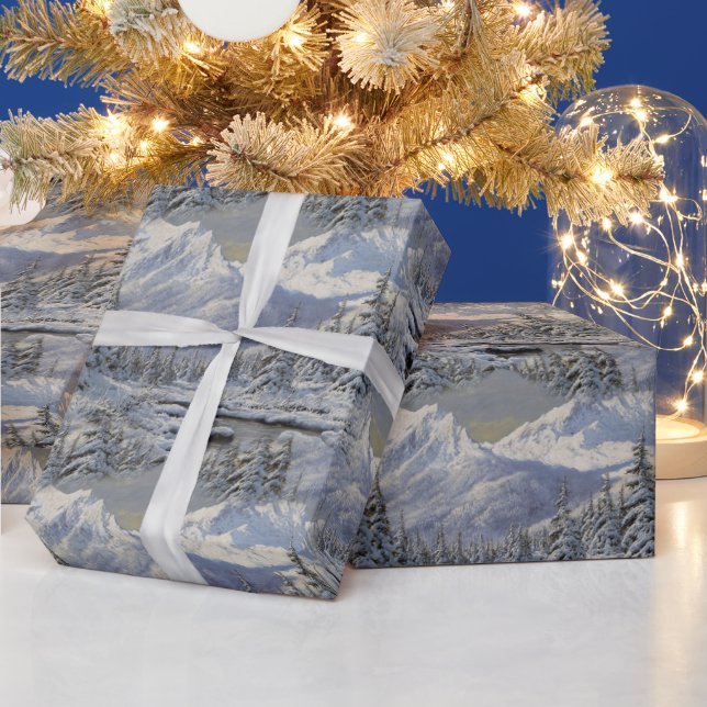 Papel De Presente Vintage Mountain Landscape with Snow (Feriados)