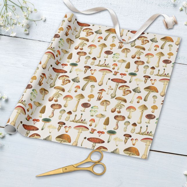 Papel De Presente Vintage Mushroom Pattern (Close up)