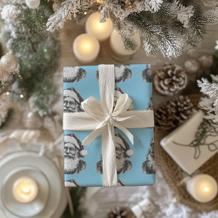 Papel De Presente Vintage Papais noeis Pretos e Brancos Azul Bebê