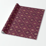 Papel De Presente Vintage Paris Burgundy Red and Gold Crown pattern<br><div class="desc">Paris vintage grunge burgundy and gold crowns pattern wrapping paper.</div>