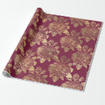 Papel De Presente Vintage Paris Burgundy Red e Rosas Dourados<br><div class="desc">Papel de embrulho de rosa burgundy em Paris.</div>